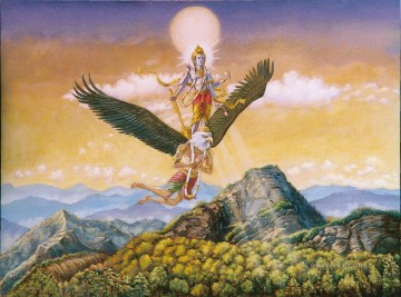 visnu flying on the back of eagle Hindu Oil Paintings